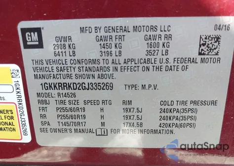 2016 GMC Acadia Slt-1 from USA, damaged, VIN 1GKKRRKD2GJ335269